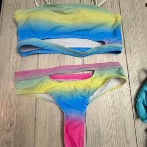 Women Ombre Rainbow Bikini Set - Pink, Blue, Yellow